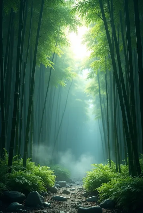 Bamboo Forest,Bamboo forest illuminated by moonlight, pale light,Pale white light