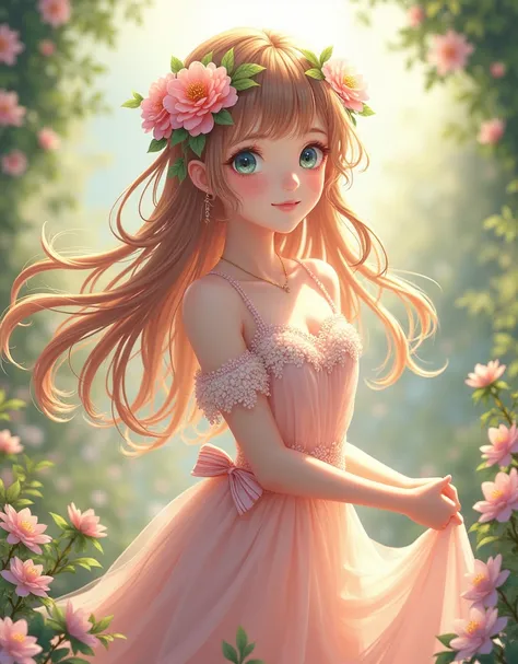 Anime-style girl with long hair and flowers, Cute anime waifu in a nice dress, Beautiful Anime Girls, Cute and detailed digital art, Beautiful anime portraits, pixiv artstationのguweiz, Gweiz-style artwork, Guweiz on ArtStation Pixiv, Detailed digital anime...