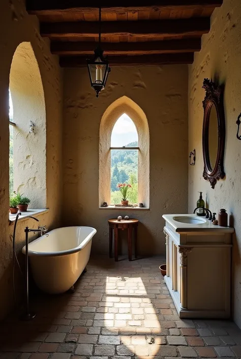 Bathroom in the Middle Ages with no one in the image