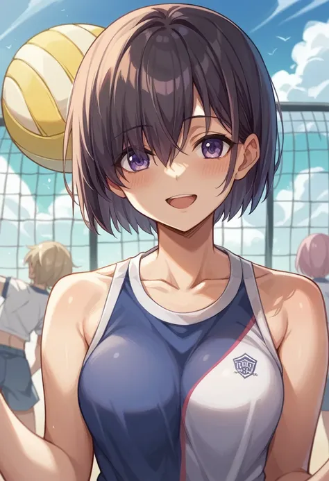 Black-haired woman.、Japanese、Berry Short、mash、Bobcut、cute、G Cup、The chest is emphasized、Cunning、smile、Are you teasing me?、Teasing、What a lovely smile、Volleyball Club