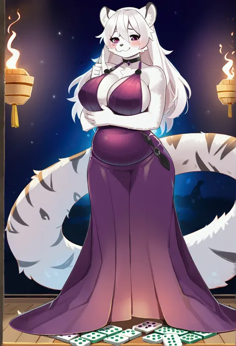 top quality, best quality, by mumu202, High-quality illustrations, masterpiece, 16k, 1080p, uploaded on e621)(kemono, furry, anthro, alone), round, 1 female, hot mother figure, very detailed body face and eyes, white tiger, Hannah, (Mahjong Soul: Game), wh...