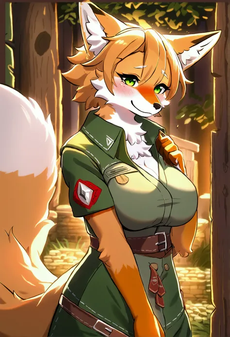 top quality, best quality, High-quality illustrations, masterpiece, 16k, 1080p, uploaded on e621)(kemono, furry, anthro, alone), round, 1 female, hot mother figure, very detailed body face and eyes, fox, furs, big breasts, hunter body, big breasts, perfect...