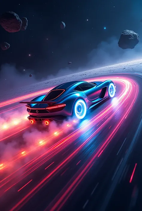 Car doing a donut burnout  in space 