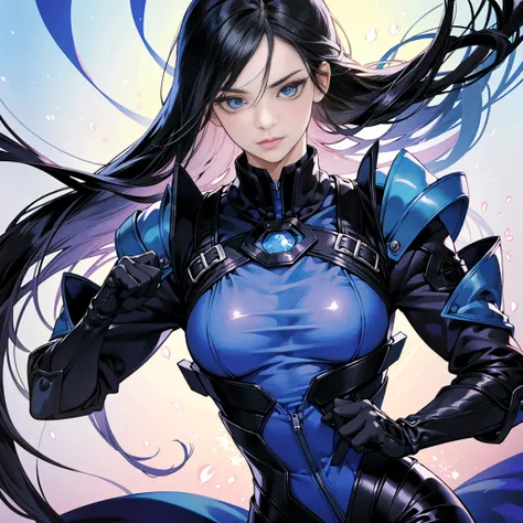 Black Magician Girls. sexy, blue eyes, Beautiful Face, A healthy and athletic body, Mischievous, 完璧なblue eyes, Fine grain, Frivolous, sexy, Modest chest, facefocus, High resolution, 超High resolution, Strike a Pose, Black Hair,Gantz Suit,Perfect hands