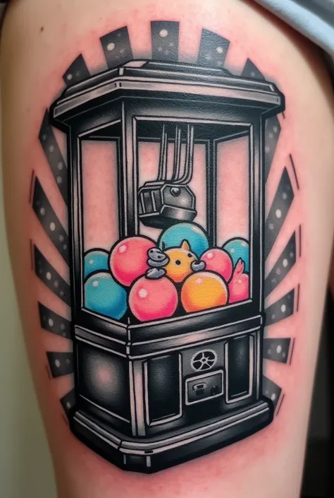 Make a picture of a tattoo of those black and white stuffed animal machines, just the claw sticking the fluffy