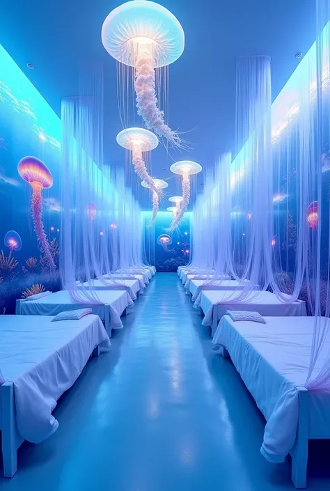 a ten-bed jellyfish-themed dormitory, very spacious and nothing  