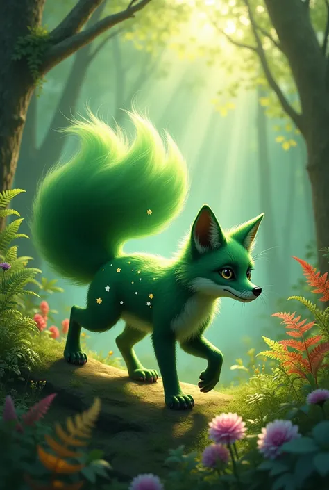 a green 9 tail fox