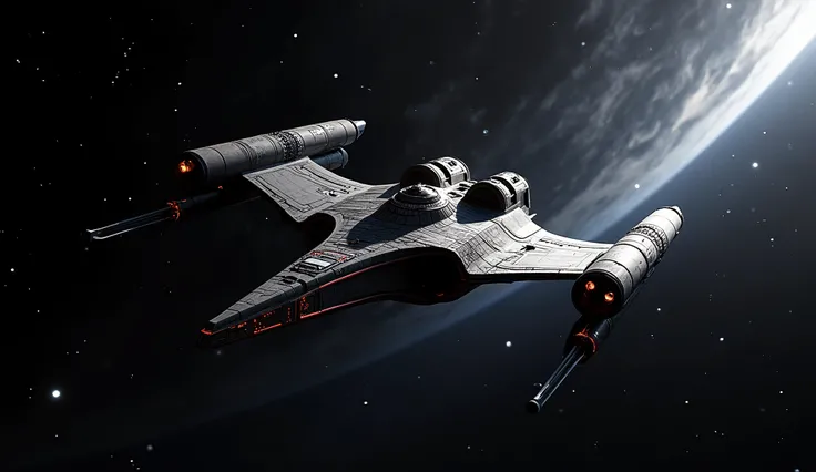 (photorealism:1.2), klingon:1.4 spaceship, (backround deep space). 
the spaceship is a warbird:1.2. high details, 
(star trek), (paramount picture), no text.
long wings