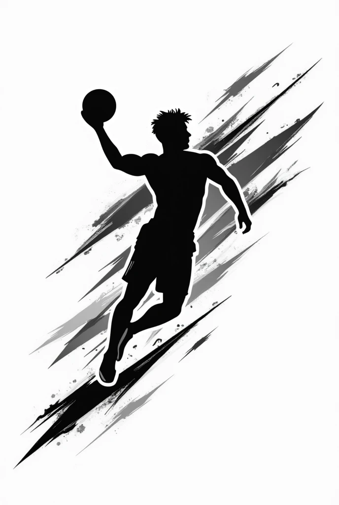 Logo for handball court, black and white man throwing the ball 
