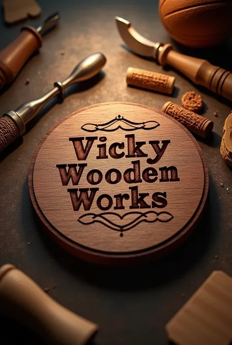 Premium wooden theme on which "Vicky wooden Works" is written