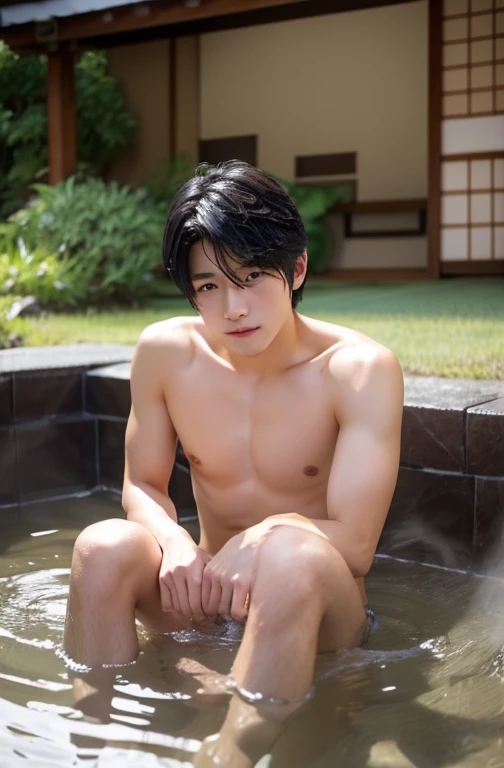 、good looking、18-year-old、Japan Boy、Black Hair、hot spring、Immersion、Between the legs、bulge、take off your clothes、Show bare skin、