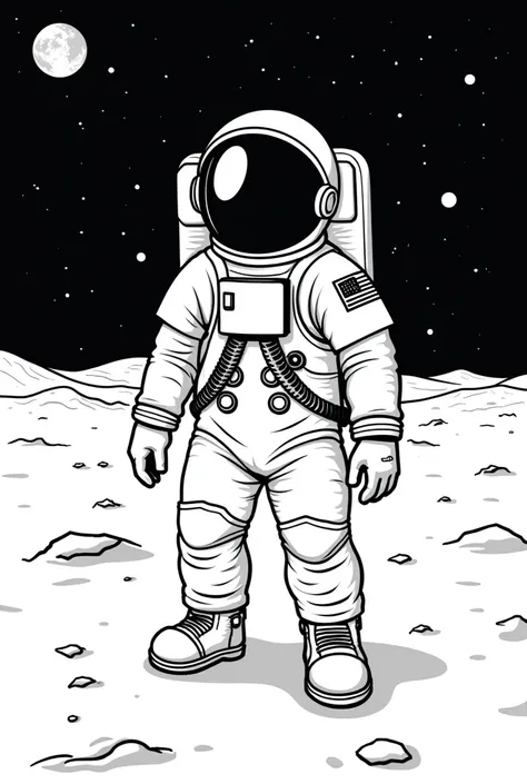 Astronaut on the moon coloring page black and white 