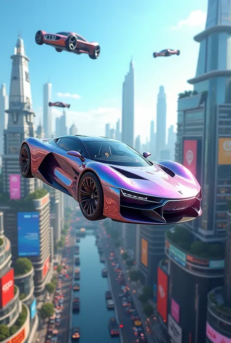 Car from the future flying in high quality