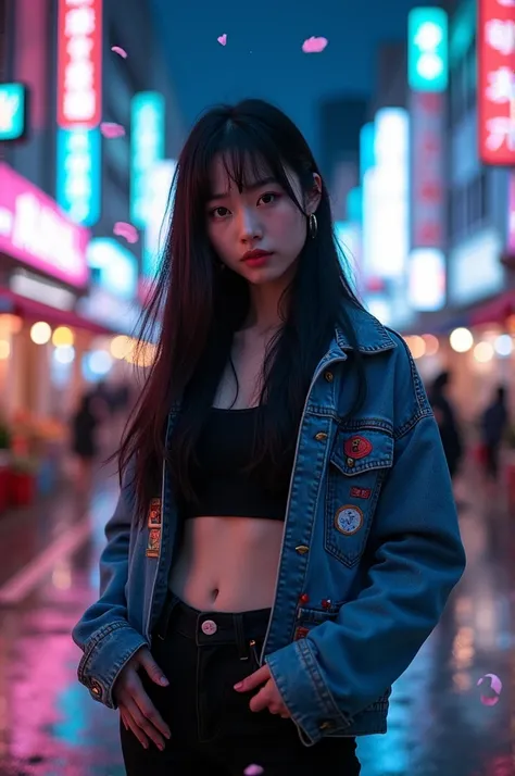 Hot Japanese girl with cool aesthetic beautiful background 