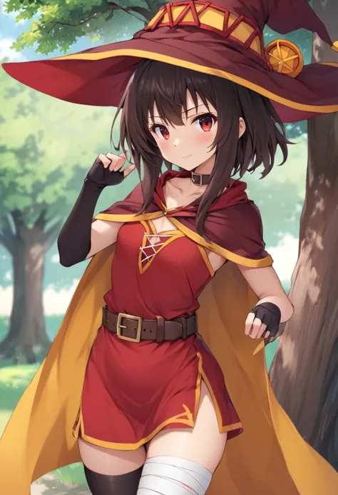 tall body, tall, long legs, mature female, mature, adult, eft_konsuba_megumi, 1girl, megumin, witch hat, hat, solo, red eyes, th...