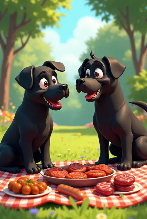 Animation Eat meat larg black 2 dog 

