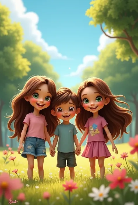 Create triplets. Sofia has long brown hair, fair skin and green eyes., her sister Luisa is identical to her. Daniel is also very similar, almost identical to them.. It&#39;s like a male version of them.. They have  . Make them look a little older. Because ...