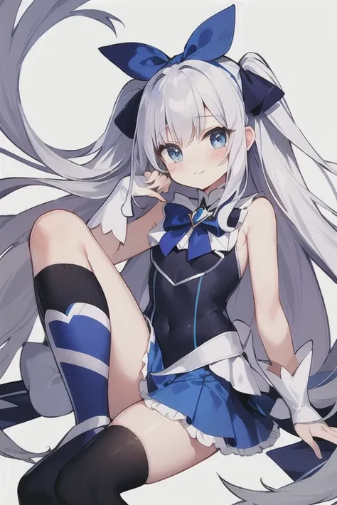 Silver Hair　Magical girl　Tattered　Long Hair　Blue eyes　mini skirt　High Knee Socks　young