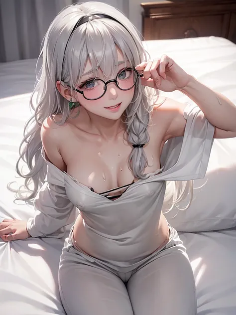 1Girl, 24 years old, Solo, Anime, Ideal body, (Cleavage, (Small breast:1.1), (Hard nipples:1.1). Beautiful, Gorgeous, Fresh, Flesh, Blunt Bangs, (White Grey Hair:1.5), (Straight and Wavy Long Hair:1.3), (Casual:1.5), Shirt, Cloth, Girly, Girlfriend, Dating...