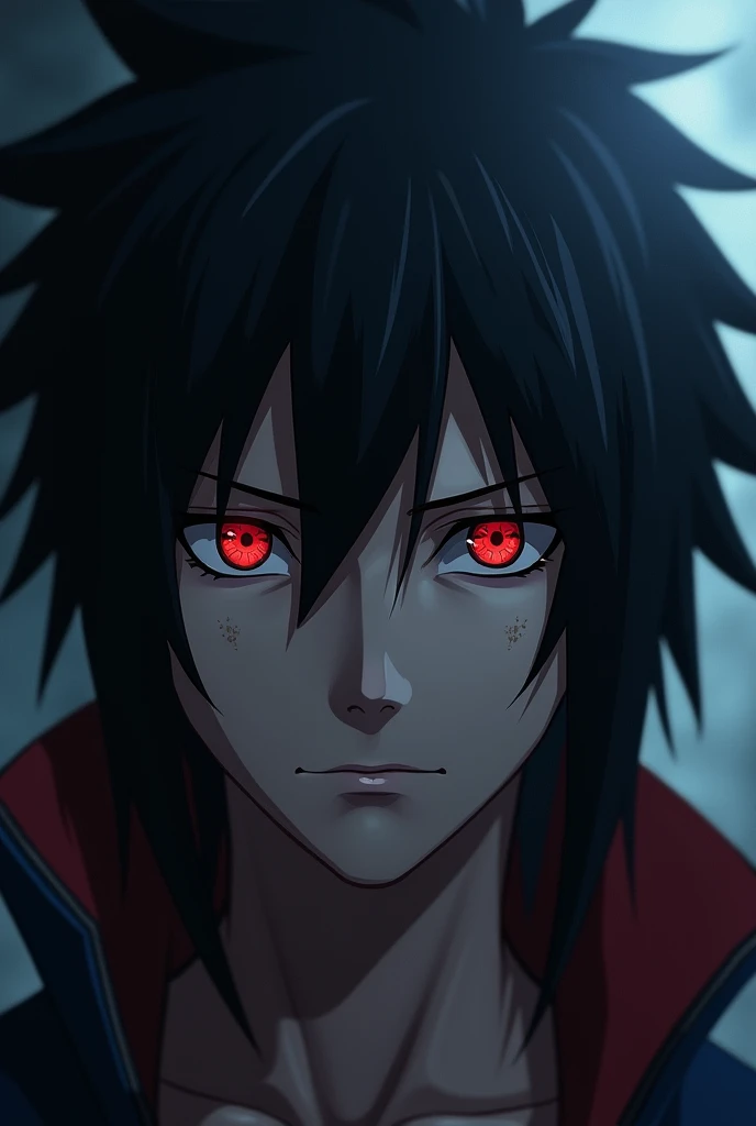 a highly detailed portrait of sasuke uchiha, hyperrealistic, realistic facial features, beautiful detailed eyes, beautiful detailed lips, extremely detailed eyes and face, long eyelashes, mesmerizing sharingan eyes, raven black hair, striking anime charact...