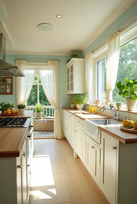 Kitchen with light colors another color