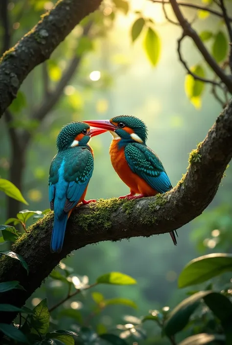 Amazon rainforest kingfishers perched on trees