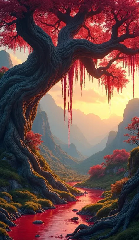 Visualize some dragon blood trees as they ooze red sap from their trees. 