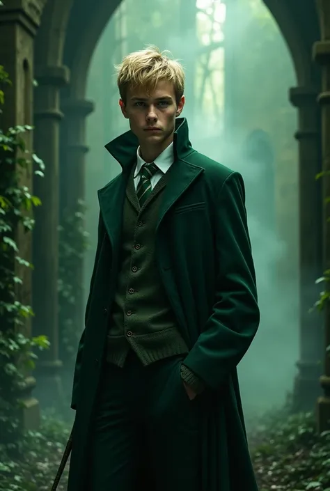 faça o Newt de Maze Runner com o uniforme da sonserina de Hogwarts 