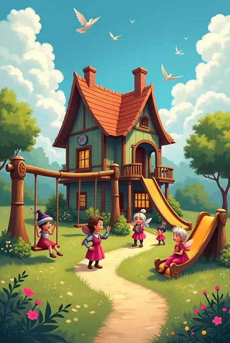 Vintage village cottage playground playing fantasy animation  video 