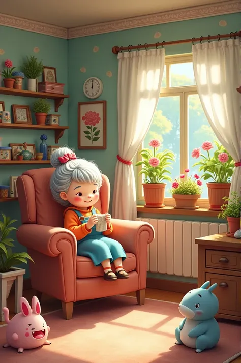 Vintage 90s room  and cottage 
grandmother lives fantasy animation 