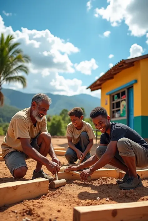 Pathers and sons building a School