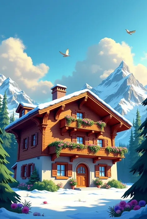 A very large and beautiful chalet.animated cartoon 