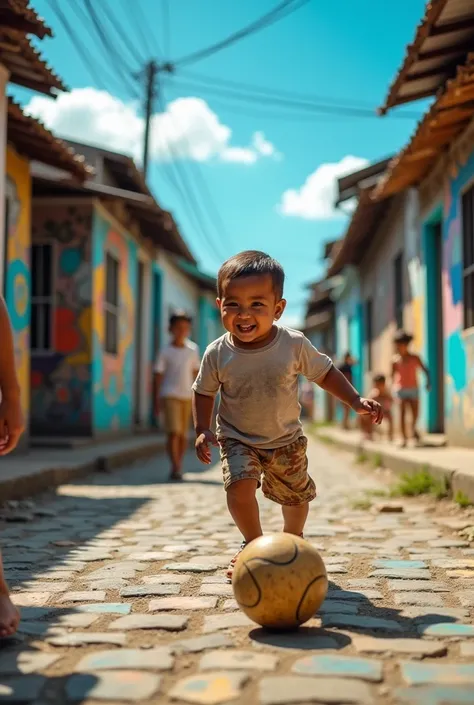 Fat child playing in poor favela