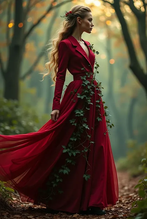 Wine red jacket set、A costume that looks like twirling vines wrapping around your feet。
I want some ivy on the upper body too.。