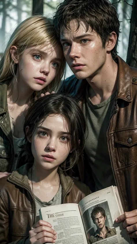 Create a fanfic cover with a setting from The Walking Dead with the name "The Deads" where the protagonist is Newt from Maze Runner and the protagonist is Clark from The 100 (detail: they both have to be blonde)