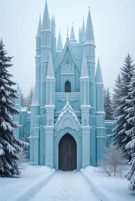 I need an ice castle, the castle is tall and majestic, in the middle of snow-covered trees.
the castle is made of white bricks that appear in some places of the castle, as if it were purposeful and aesthetic, but overall, It is a beautiful castle that brin...