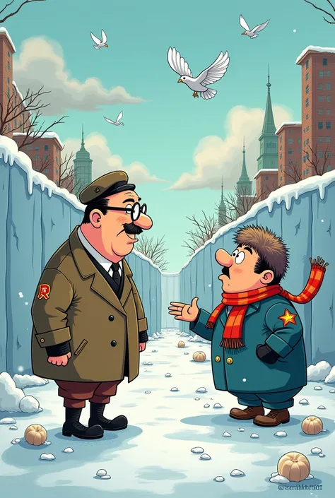 Cartoon about the cold war, without symbols and letters
