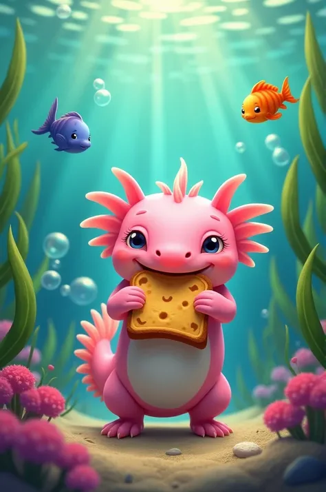 Axolotl eating bread Disney style 