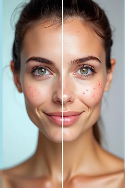 "Before & After - Acne Treatment"
On the left side: A beautiful womans face with visible pimples.
On the right side: The same womans face after 10 minutes, with clear skin. Add the text: "Pimples Removed in Just 10 Minutes!"