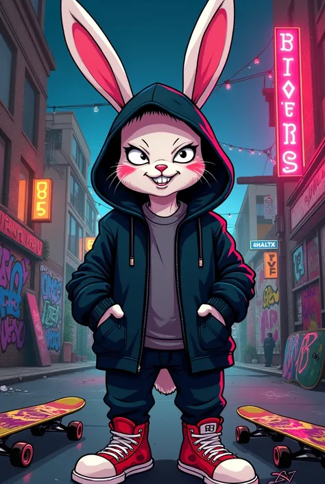 Bad bunny animal drawing with hood and black jacket