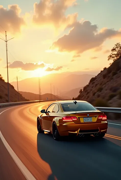 BMW E92 gold, Riding on the road, At dawn, Hit people