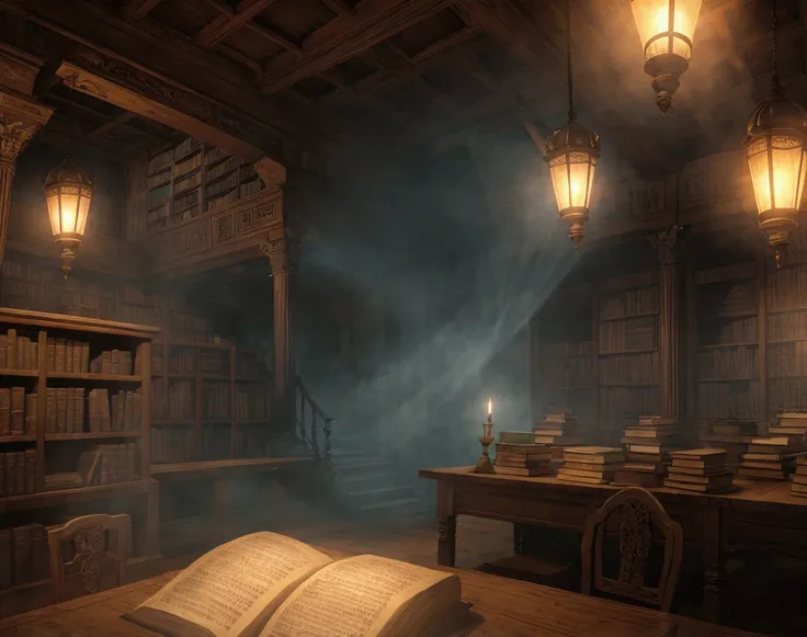 "Description: Depict an ancient, mystical library filled with scrolls and books, some glowing with a faint ethereal light. The atmosphere should be one of discovery and mystery, with a sense of ancient wisdom contained within the texts.
Details: Use warm, ...