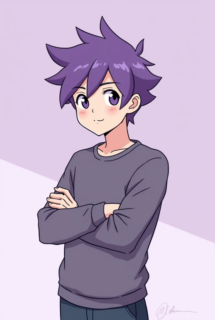 youtube pofile, simple, purple hair, man, anime, as if a person had drawn roughly