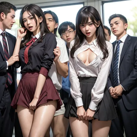 Beautiful innocent high school girl surrounded by excited high school boys, A high school boy rips his uniform off to reveal his sexy underwear, A high school boy grabs my breasts from behind, Anatomically correct, Being molested by a group of high school ...