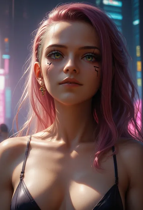 Wearing intricate cyberpunk streetwear, Beautiful, girl, detailed portrait, 4 thousand., bright colors, conceptual art, cinematic dramatic atmosphere, Sharp Focus, Volumetric lighting, cinematic lighting, studio quality,score_9,score_8_up,score_7_up,master...