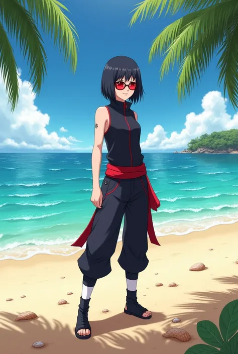 Make sarada Uchiha on a beach wearing only bra close and hd 4k view