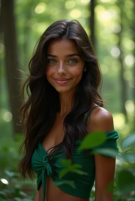 Young woman with black callus and green eyes 