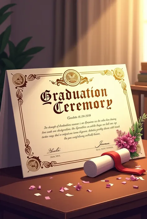 a graduation diploma that says "graduation ceremony icthus that it is clear and legible that the diploma is completely visible what it is about


