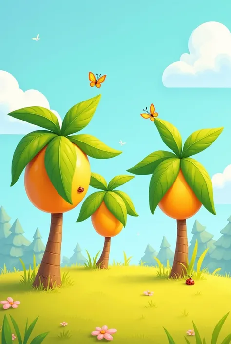 Cartoon small mango trees with out fruits