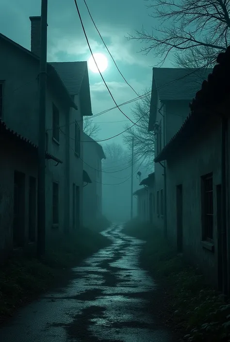 *As the camera breaches the village, the **moonlight dims unnaturally**, casting the dilapidated structures in a pallid, corpse-like hue. Shadows cling to the buildings like they’re alive, unnervingly long and **quivering with unseen movement**. The wind h...